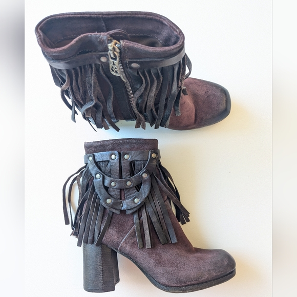 A.S.98 Shoes - A.S.98 Burgundy Fringed Ankle Boots